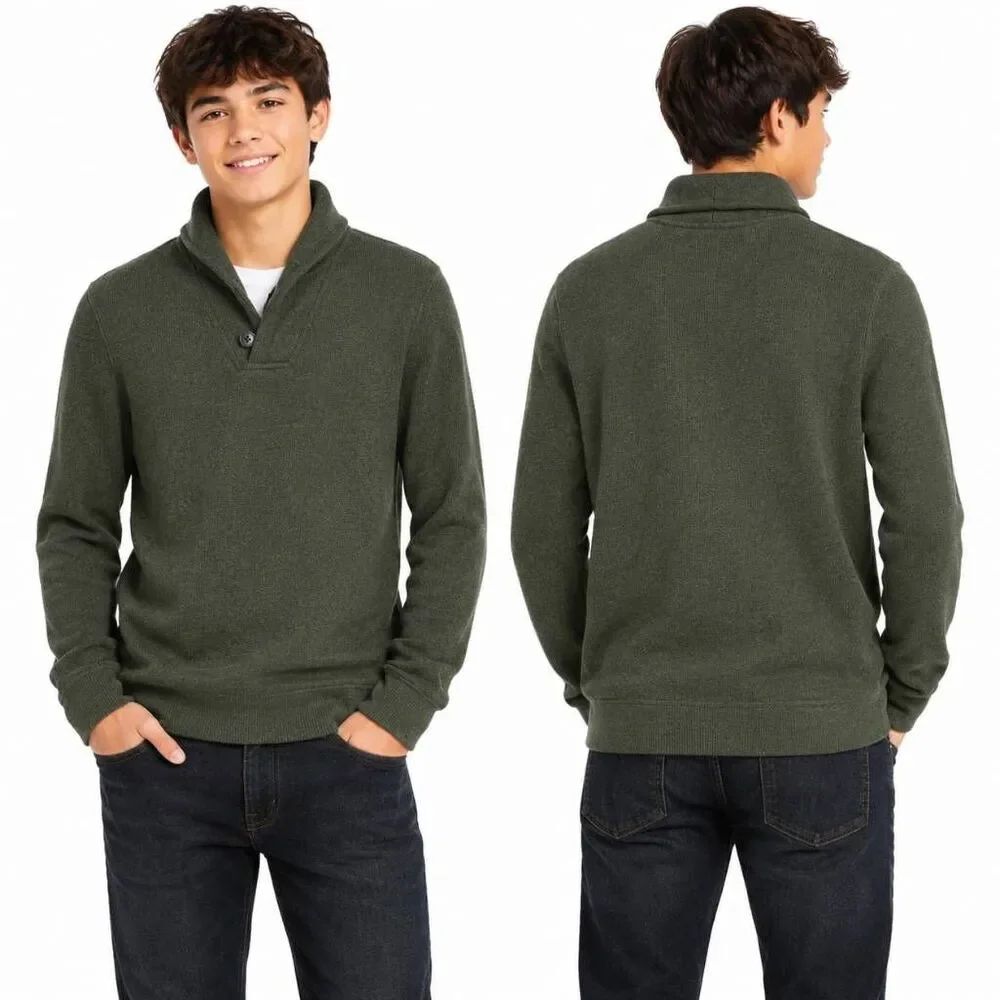Old Navy Boys Olive Shawl Collar Fleece Pullover Medium